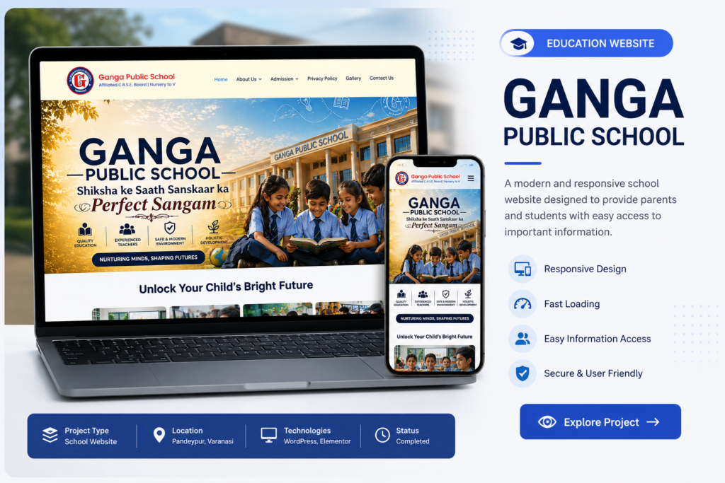 Professional Ganga Public School website portfolio showcased on laptop and mobile devices with responsive design by Ratan Digital Solutions.