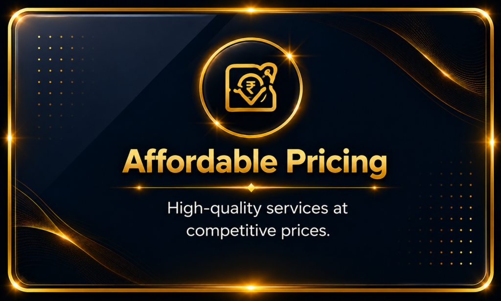 Premium glass effect Affordable Pricing feature card highlighting high-quality digital marketing services at competitive prices by Ratan Digital Solutions.