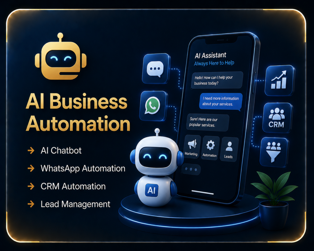 Professional AI Business Automation services including AI Chatbot, WhatsApp Automation, CRM Automation, and Lead Management by Ratan Digital Solutions.