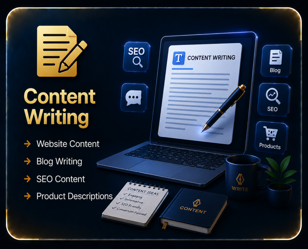 Professional Content Writing services including Website Content, Blog Writing, SEO Content, and Product Description writing by Ratan Digital Solutions.