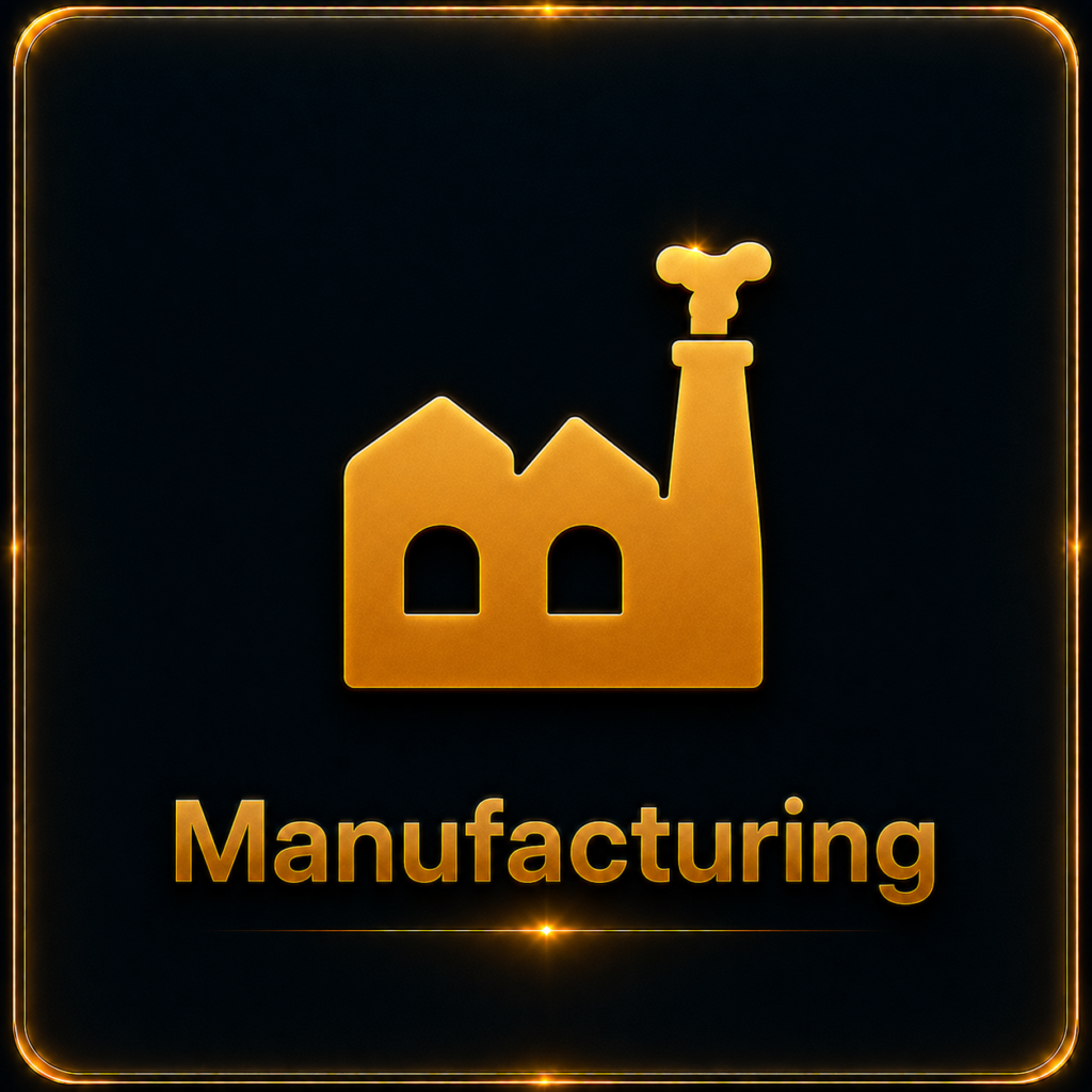Premium manufacturing industry digital marketing services icon by Ratan Digital Solutions for factories, manufacturers, industrial companies, production businesses, and B2B manufacturing brands.