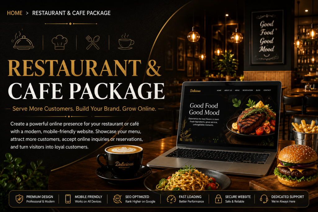Professional Restaurant & Cafe Website Package with mobile-friendly, SEO-optimized and secure website design