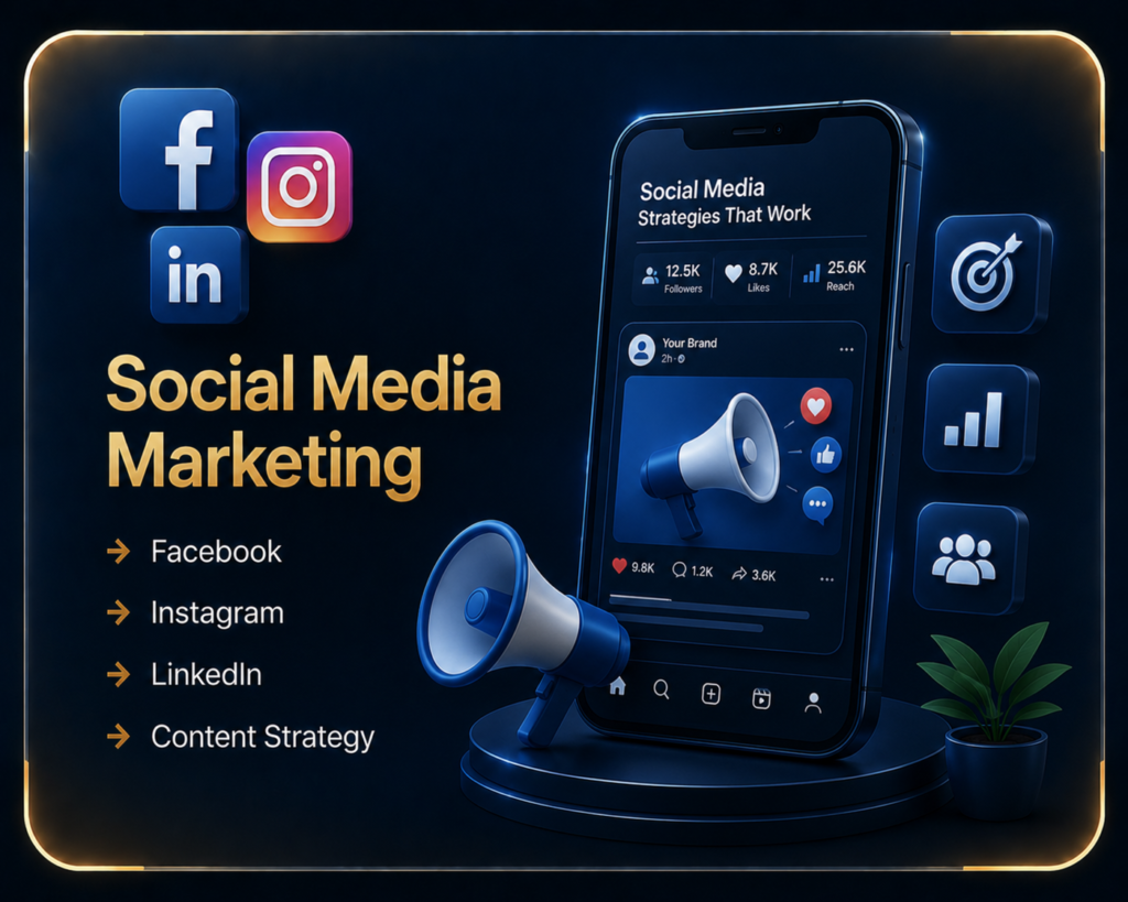 Professional Social Media Marketing Services by Ratan Digital Solutions including Facebook Marketing, Instagram Marketing, LinkedIn Marketing and Content Strategy for business growth.