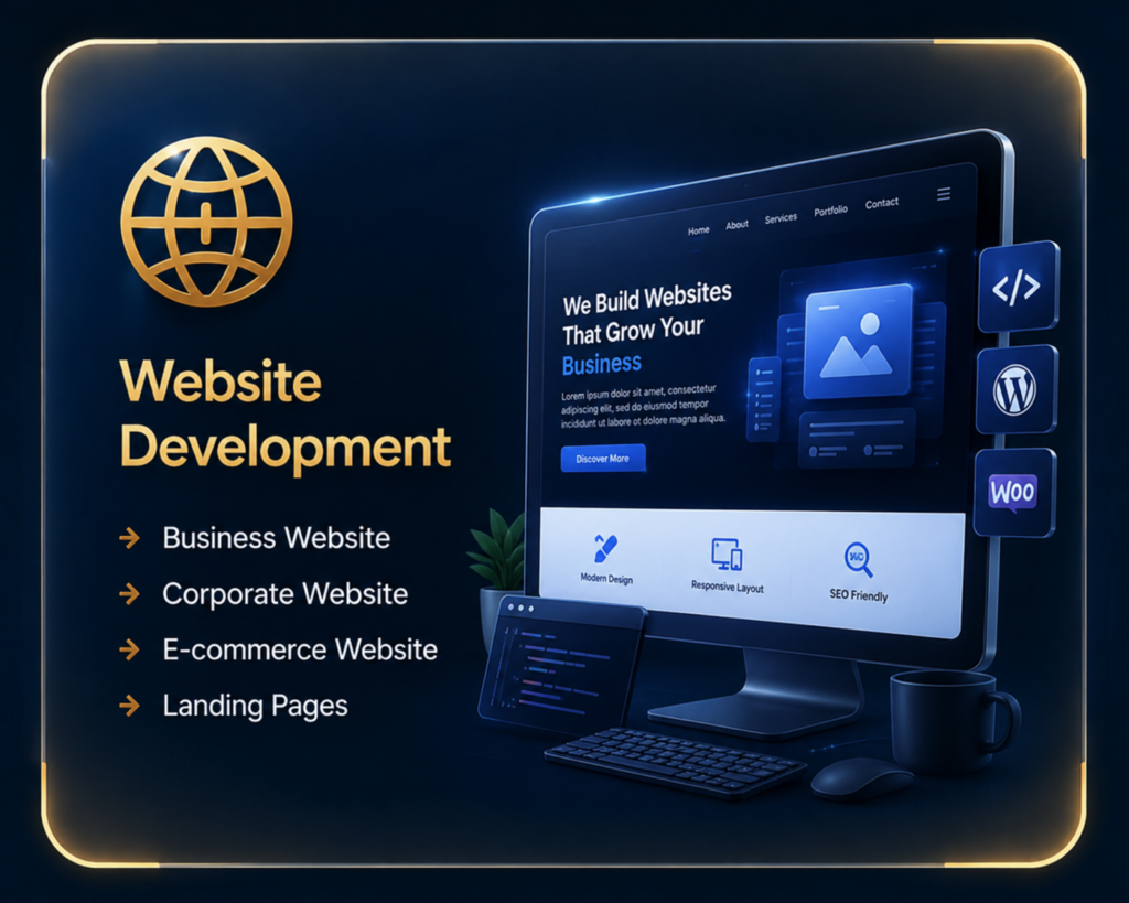 Professional Website Development Services by Ratan Digital Solutions including Business Website, Corporate Website, E-commerce Website and Landing Page Development.