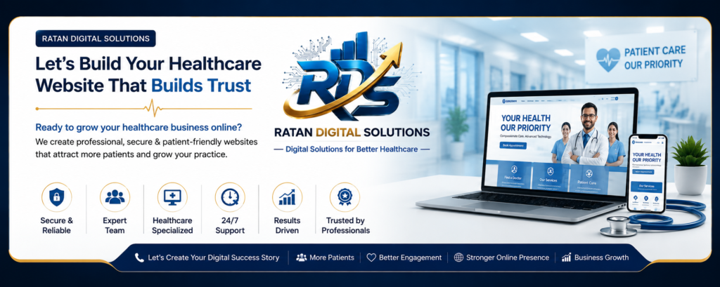 Professional Healthcare Website Design Banner by Ratan Digital Solution for Hospitals, Clinics & Healthcare Businesses